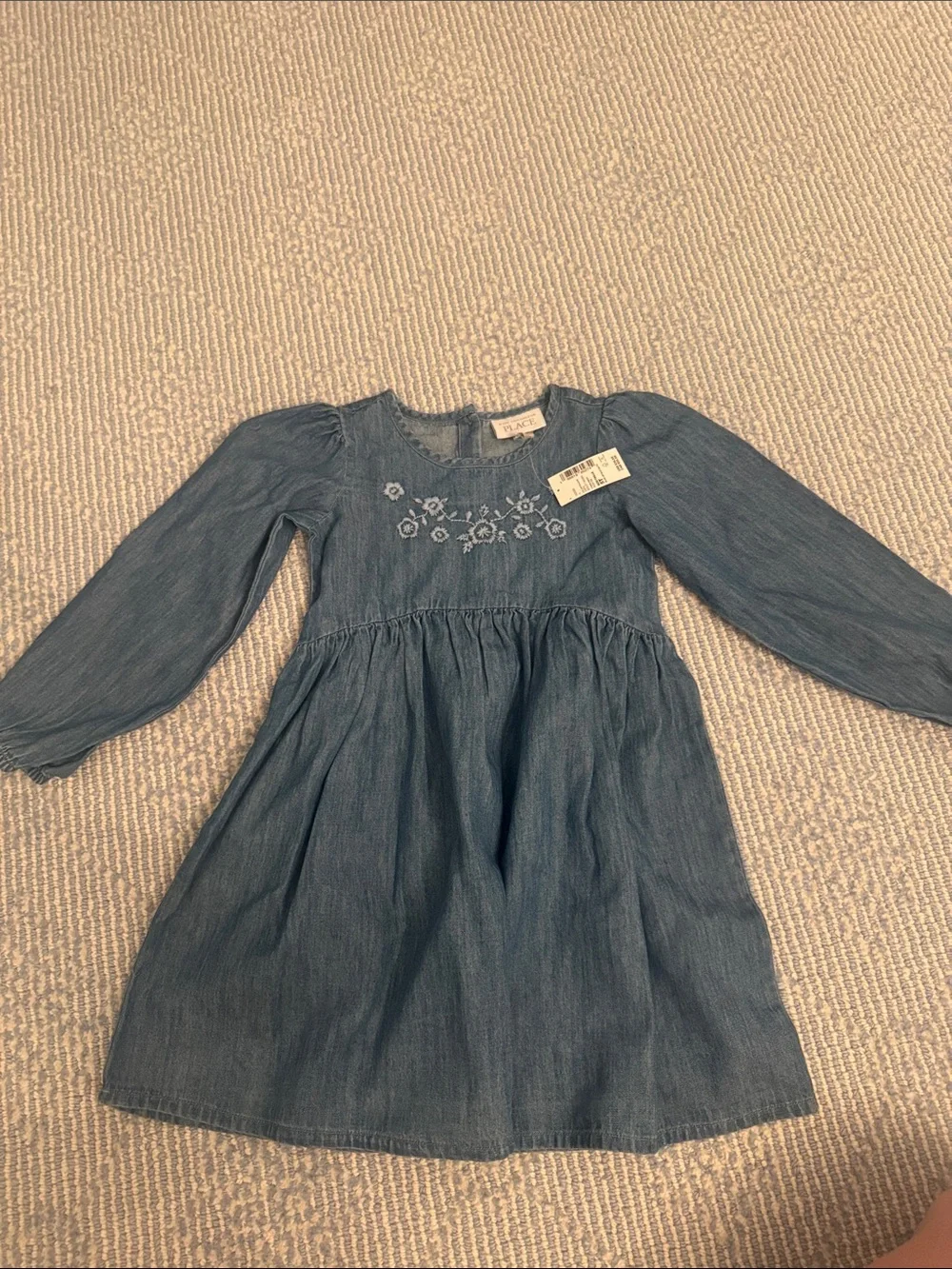 NWT The Children’s Place Blue Long-Sleeve Embroidered Denim Dress for Kids